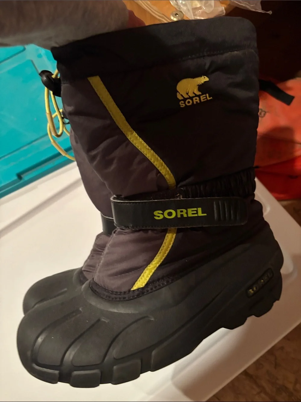 Sorel Kids Black Boot with Yellow Accents